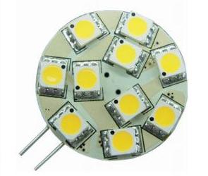 BULB G4 SIDE PIN 10LED 10-30VDC CW - These high quality LED replacement bulbs save power. Same light output as approximately a 10W halogen bulb. Using the latest SMD5050 chips they provide the highest light to consumption ratio available today. LEDs are arranged 10 on one side. Specification: 2.2 Watts, 10 - 30V DC, Equivalent halogen - 10 Watts, 165 Lumens (Cool White).